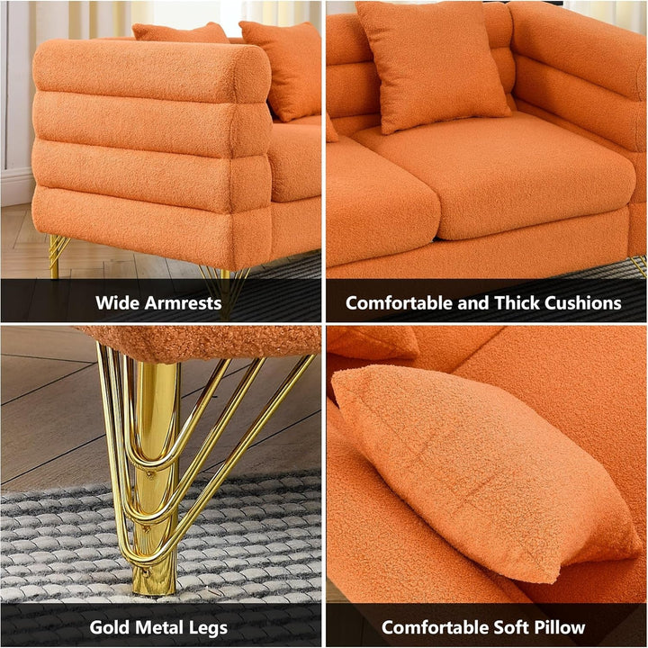 Orange Oversized Corner Sofa 5 Seat Teddy Couch Peach Maple