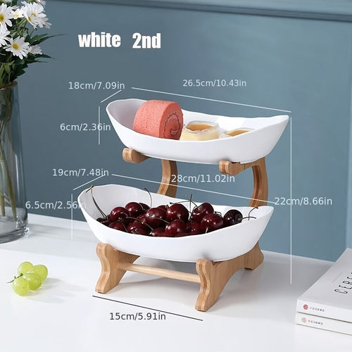 MultiLayer Bamboo-Style Fruit Basket & Snack Tray Set – Stackable, Food-Safe Plastic Organizer for Kitchen & Snacks Champagne Apollo