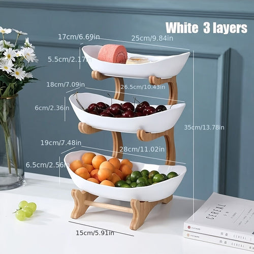 MultiLayer Bamboo-Style Fruit Basket & Snack Tray Set – Stackable, Food-Safe Plastic Organizer for Kitchen & Snacks Champagne Apollo