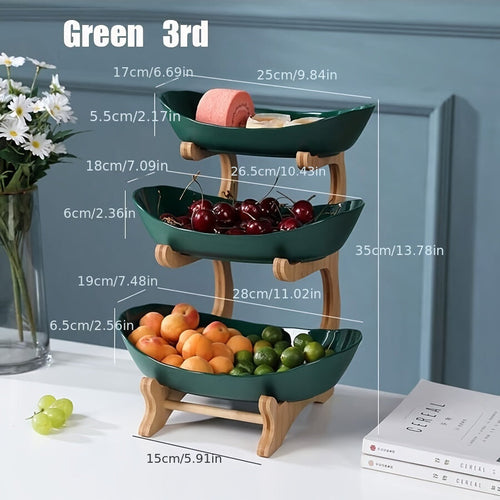 MultiLayer Bamboo-Style Fruit Basket & Snack Tray Set – Stackable, Food-Safe Plastic Organizer for Kitchen & Snacks Champagne Apollo
