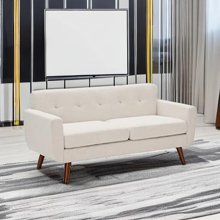 Modern Beige Loveseat with Ottoman Peach Maple
