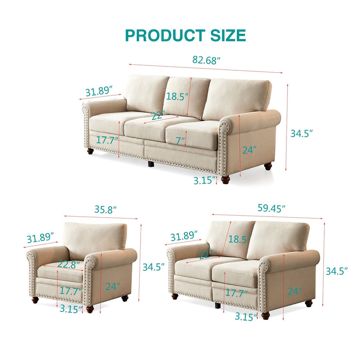 Beige Upholstered Accent Chair with Nailhead Trim – Solid Wood Frame, Thick Cushions, and Rounded Arms Sangria Beech
