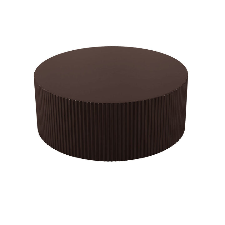 35" Handcrafted Round MDF Coffee Table – Modern Low Profile Center Table for Living Room, No Assembly Required Sangria Beech