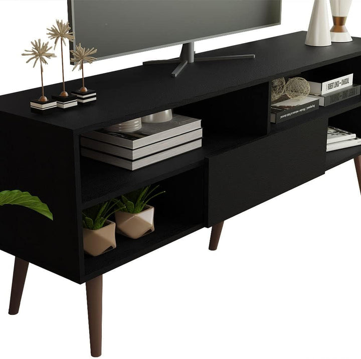 Modern TV Stand with 1 Door and 4 Shelves with Cable Management Peach Maple