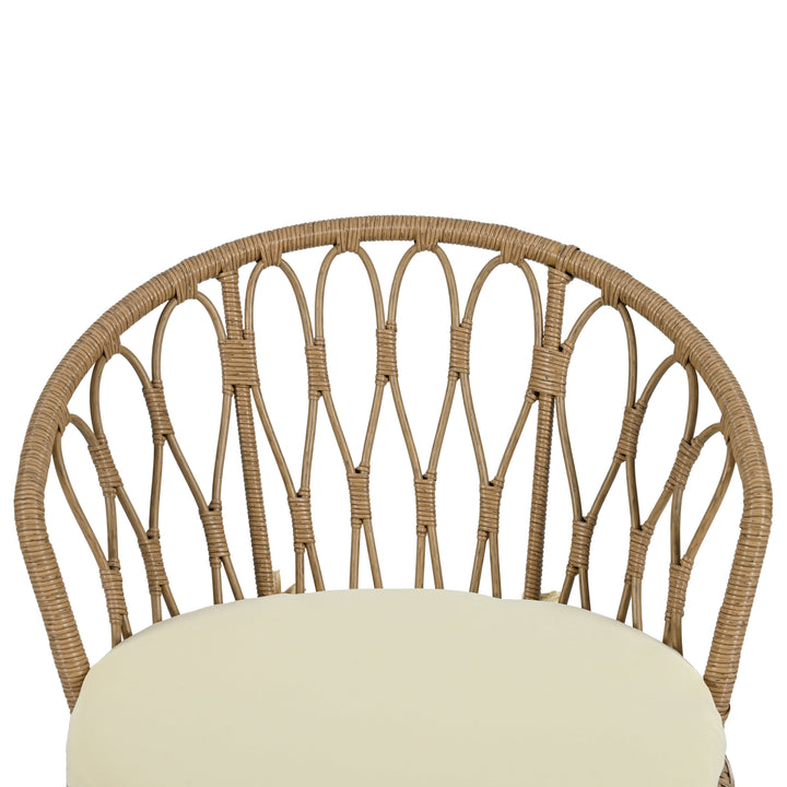 3-Piece Outdoor Bistro Set with PE Rattan Chairs & Tempered Glass Table – Beige Cushions, Lightweight Patio Conversation Set Sangria Beech