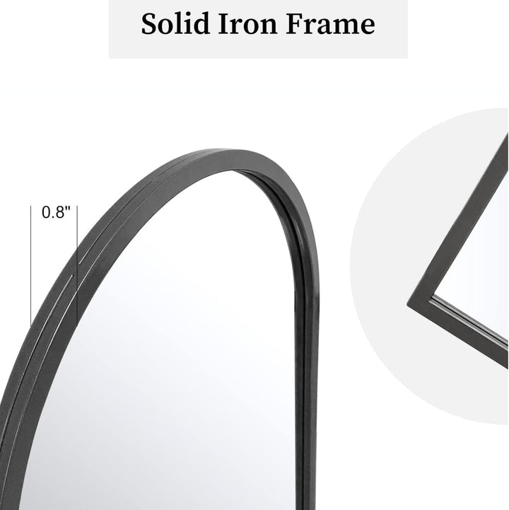 Modern Arched Bathroom Mirror 24"x42" – Shatterproof Copper-Free Silver Glass, Black or Gold Frame, Wall-Mounted or Leaning Peach Maple