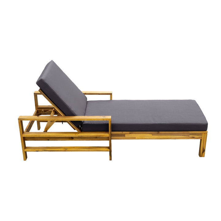 Acacia Wood Outdoor Lounge Chair with 3-Position Adjustable Backrest & Cushions – Natural Finish, High-Density Foam, Weather-Resistant Recliner for Patio, Garden, or Poolside Sangria Beech