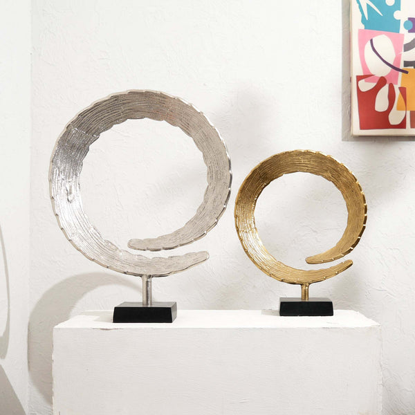 Dual Harmony Rings Sculpture – Set of 2 Modern Aluminum Art Pieces-14x4.5x18' GH Modern Living