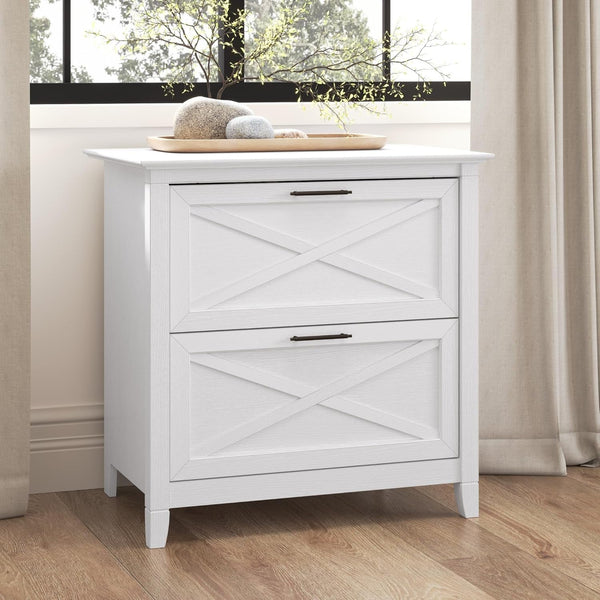 Modern Farmhouse 2-Drawer File Cabinet – Rustic Home Office Storage with X Accents, Full-Extension Drawers & Wall Safety Hardware – Key West Collection Peach Maple