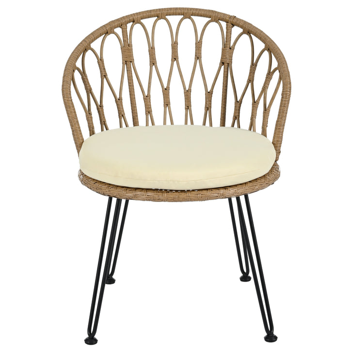 3-Piece Outdoor Bistro Set with PE Rattan Chairs & Tempered Glass Table – Beige Cushions, Lightweight Patio Conversation Set Sangria Beech