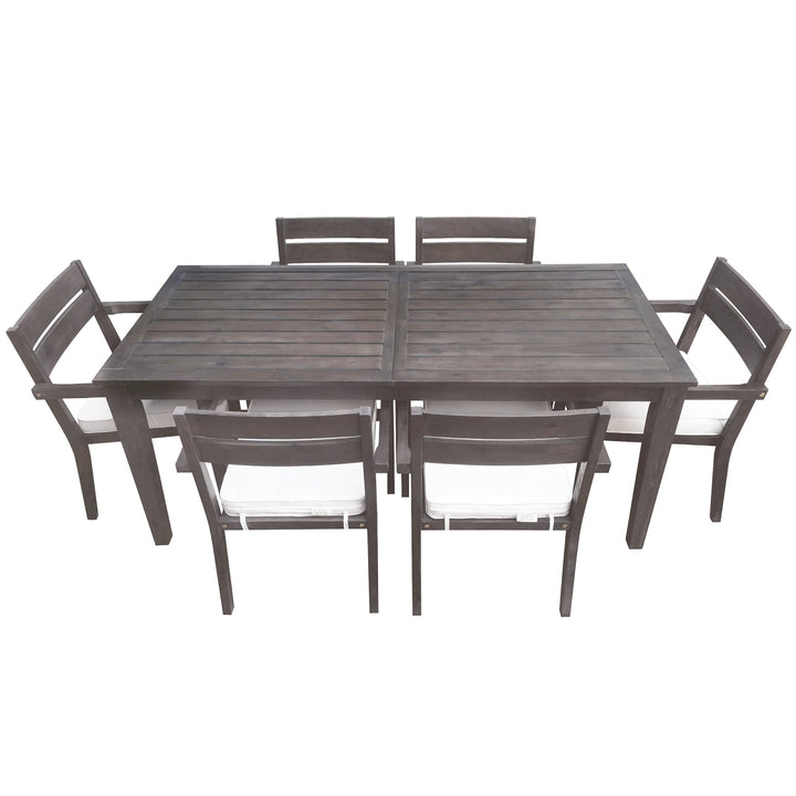 7-Piece Outdoor Acacia Wood Dining Set – Burly Wood Table and 6 Chairs with Cushions, Weather-Resistant Patio Furniture for Garden, Balcony, Backyard Sangria Beech