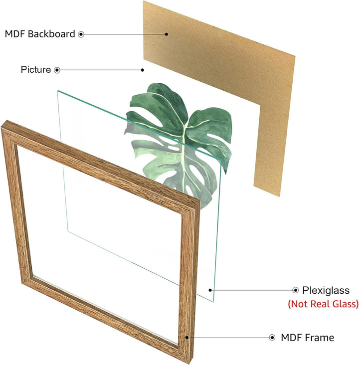 Botanical Framed Wall Art Set – 4-Piece Green Plant Prints with MDF Frames, 10x10 Inches Each, Modern Home Decor Peach Maple