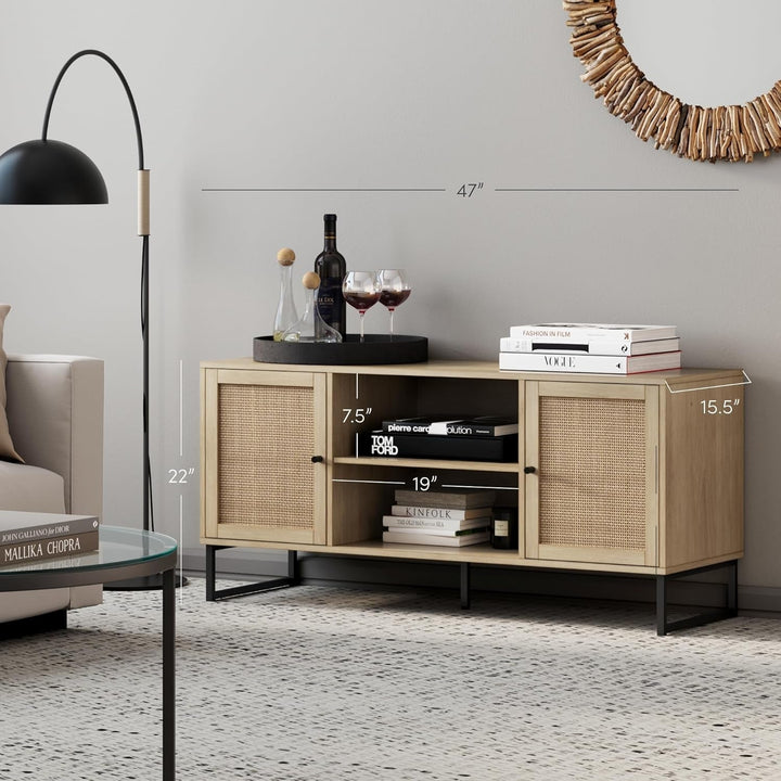 Mina Modern TV Stand, Entertainment Cabinet, Media Console Peach Maple