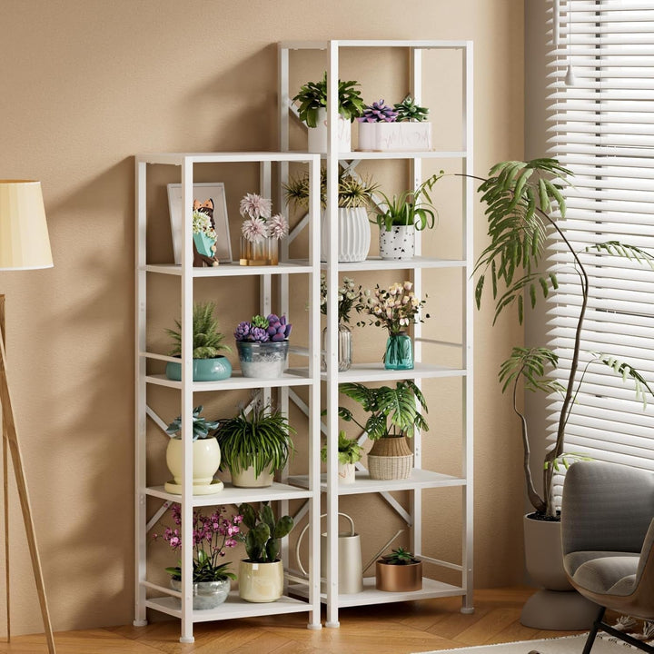 Tall White 6-Tier Narrow Bookshelf with Metal Frame – Slim Storage Rack for Living Room, Bedroom, Office & Bathroom Peach Maple