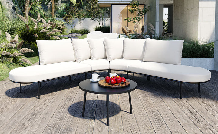 6-Piece Outdoor Patio Furniture Set – All-Weather Iron Frame with Cushions, Beige Sectional Seating for 6 with Coffee Table, Waterproof & Stain-Resistant Sangria Beech