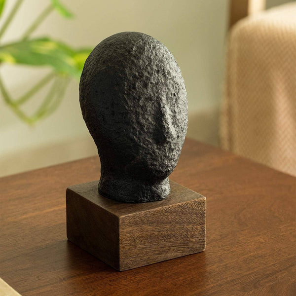 Calm face Handmade Eco mix sculpture In Black color   Decorative Object, 3.9X3.5X7.4' GH Modern Living