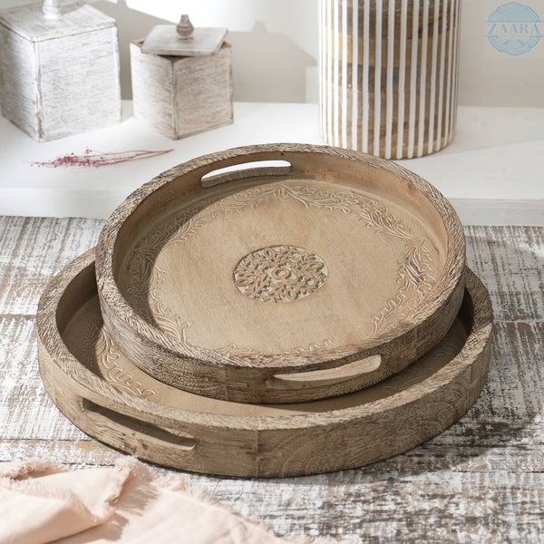 Round Mango Wood Serving Tray - 18' Rustic Brown Design for Stylish Entertaining GH Modern Living