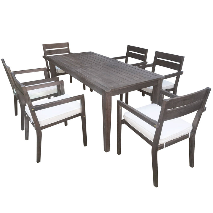7-Piece Outdoor Acacia Wood Dining Set – Burly Wood Table and 6 Chairs with Cushions, Weather-Resistant Patio Furniture for Garden, Balcony, Backyard Sangria Beech