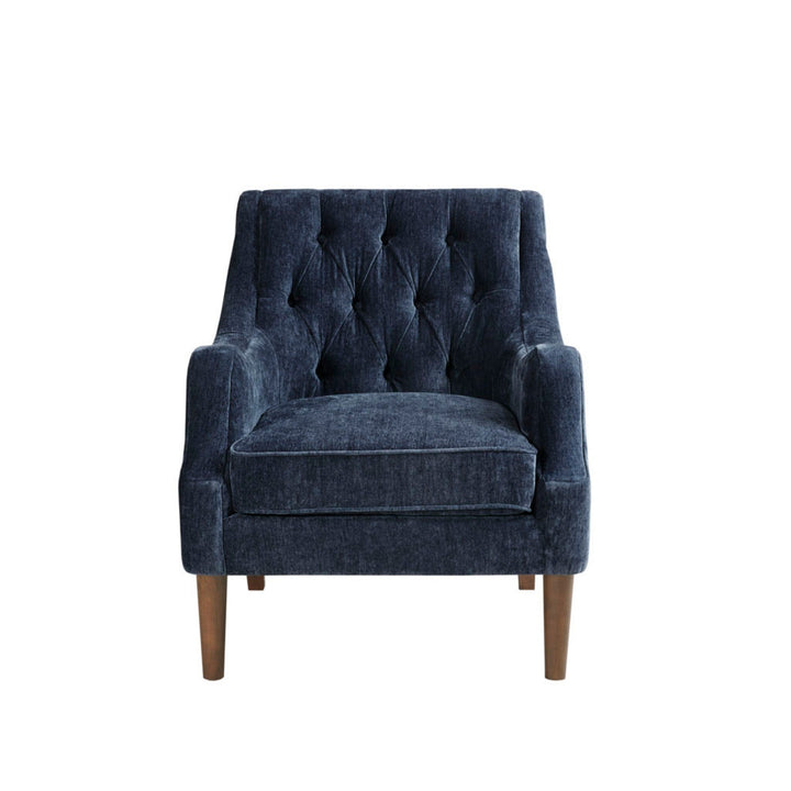 Button Tufted Accent Chair Vintage Style Navy Polyester Solid Wood Legs GH Modern Living