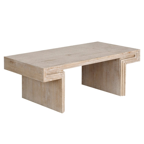 American Vintage Rectangular Coffee Table – Rustic Dual-Tier Wood Center Table with Open Shelves, Antique Natural Finish Sangria Beech
