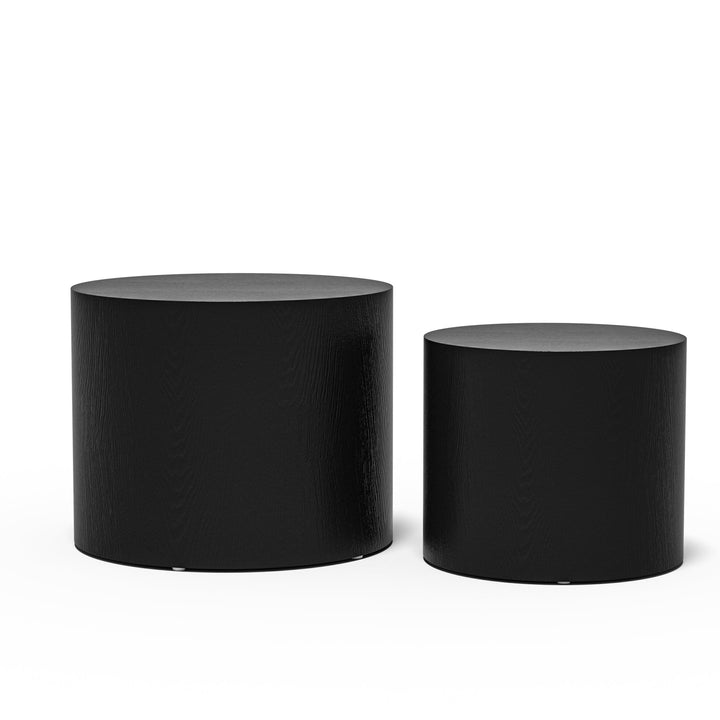 Matte Black MDF Side Table Set of 2 with Ash, Oak & Walnut Veneer – Nesting Coffee & End Tables, No Assembly Needed Sangria Beech