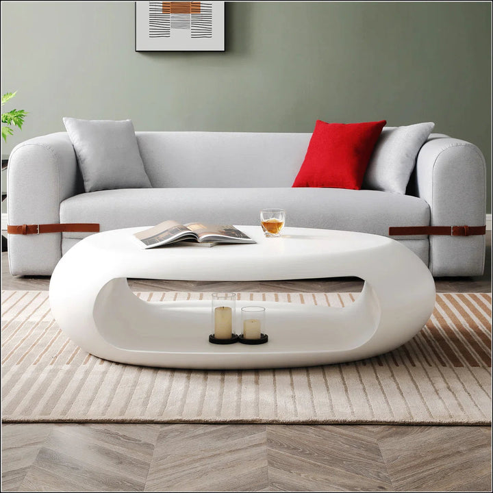 Modern White Fiberglass Oval Coffee Table – No Assembly, Waterproof, Stylish Living Room & Office Table Sangria Beech