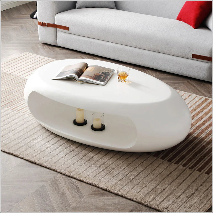 Modern White Fiberglass Oval Coffee Table – No Assembly, Waterproof, Stylish Living Room & Office Table Sangria Beech