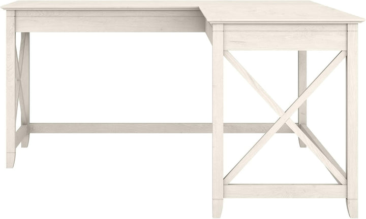 Bush Furniture Key West 60W L-Shaped Desk – Farmhouse Style Corner Desk for Home Office, Weathered Finish Peach Maple