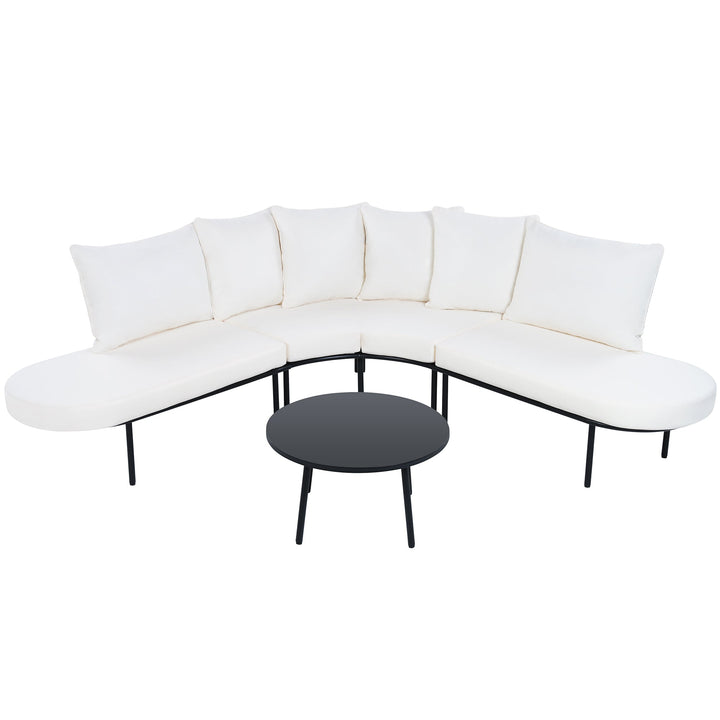 6-Piece Outdoor Patio Furniture Set – All-Weather Iron Frame with Cushions, Beige Sectional Seating for 6 with Coffee Table, Waterproof & Stain-Resistant Sangria Beech