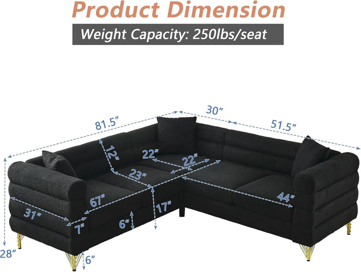 Black Oversized Corner Sofa 5 Seater, Teddy Fabric Peach Maple