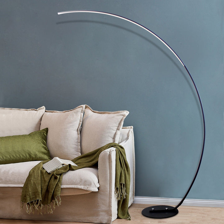 Modern RGB LED Floor Lamp – 66.9" Tall Corner Standing Lamp with 16 Million Colors, 358 Dynamic Effects, Remote Control, Dimmable Light, Black Aluminum Body Sangria Apricot