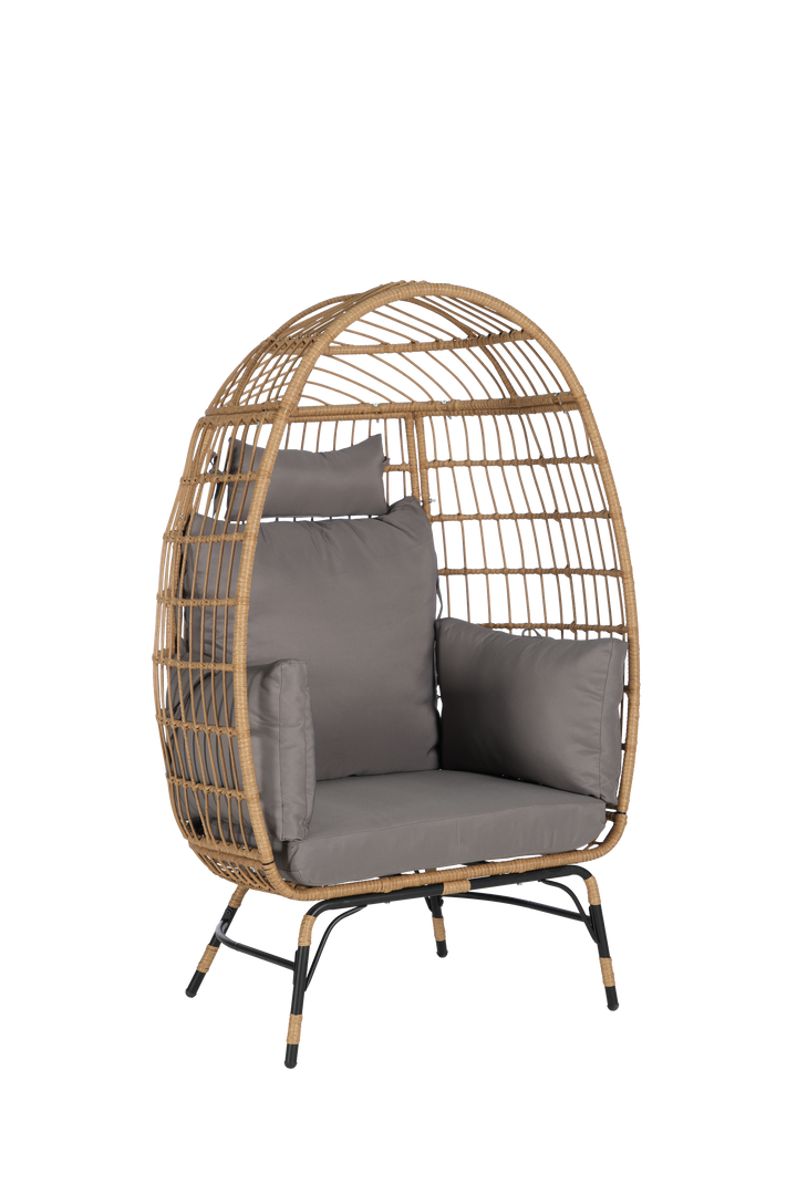 Outdoor Rattan Egg Chair with Cushion – Dark Gray All-Weather Wicker Patio Lounge Chair for Garden, Balcony, or Porch, 360 lbs Capacity Sangria Beech