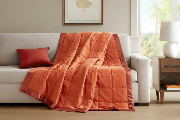 Lightweight Twin Down-Alternative Blanket with Satin Trim – Orange (1 Piece) GH Modern Living