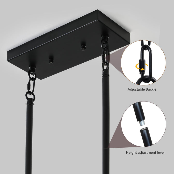 5-Light Farmhouse Chandelier – Red Wood and Black Iron Kitchen Island Pendant Light, Adjustable Height, E26 Base, Rustic Industrial Ceiling Fixture for Dining Room, Living Room, Entryway Sangria Beech