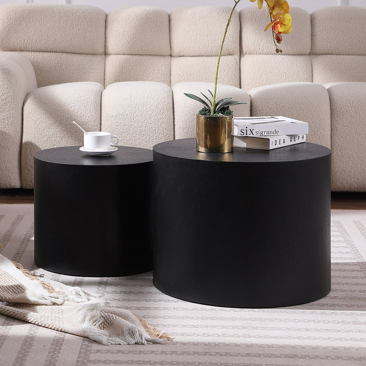 Matte Black MDF Side Table Set of 2 with Ash, Oak & Walnut Veneer – Nesting Coffee & End Tables, No Assembly Needed Sangria Beech