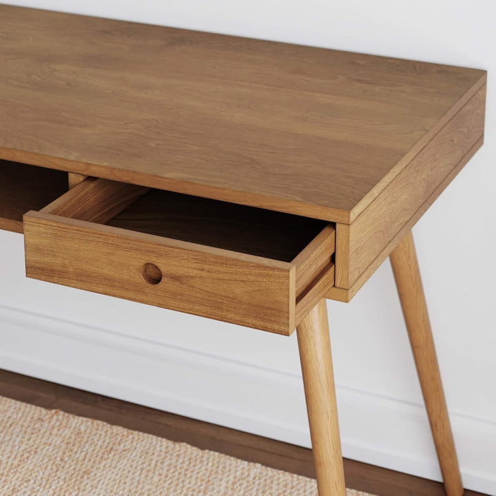42" Walnut Mid-Century Modern Home Office Desk with Drawer & Cubby Storage – Parker Collection Peach Maple