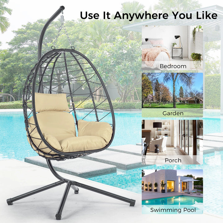 Hanging Egg Chair with Stand Indoor Outdoor Swing Chair GH Modern Living