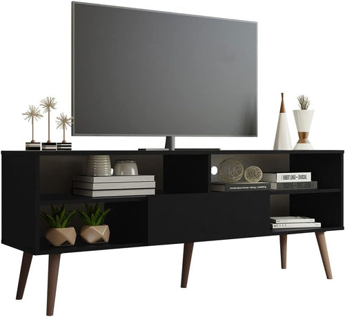 Modern TV Stand with 1 Door and 4 Shelves with Cable Management Peach Maple
