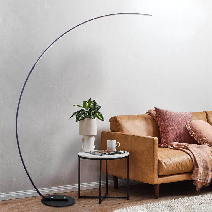 Modern RGB LED Floor Lamp – 66.9" Tall Corner Standing Lamp with 16 Million Colors, 358 Dynamic Effects, Remote Control, Dimmable Light, Black Aluminum Body Sangria Apricot