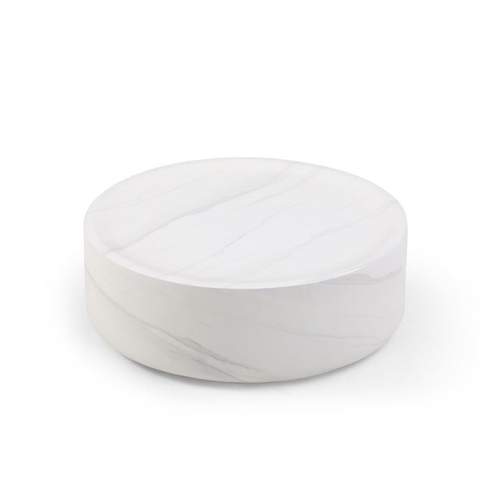 Modern Round Fiberglass Coffee Table – No Assembly, Durable Black & White Accent Table for Living Room & Office Sangria Beech
