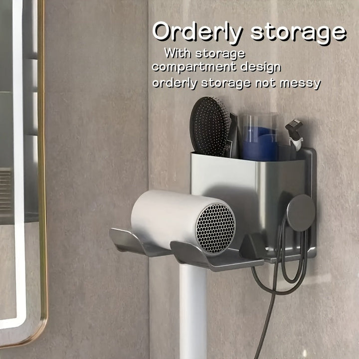 Sleek Wall-Mounted Bathroom Organizer Rack with Smartphone Holder – Space-Saving Plastic Hanging Shelf for Toiletries & Phone Champagne Apollo