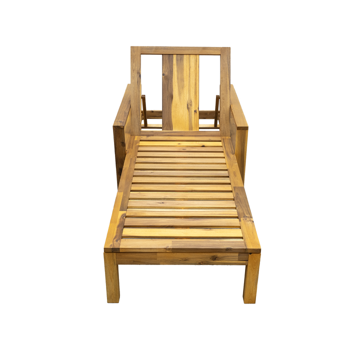 Acacia Wood Outdoor Lounge Chair with 3-Position Adjustable Backrest & Cushions – Natural Finish, High-Density Foam, Weather-Resistant Recliner for Patio, Garden, or Poolside Sangria Beech