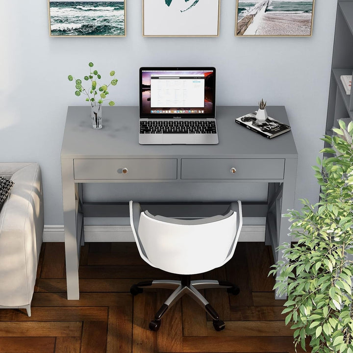 ChooChoo 2-Drawer Farmhouse Home Office Desk – White, 39.4" Peach Maple