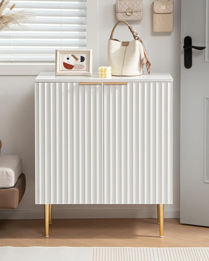 Fluted White Storage Cabinet Set of 2, Wood Sideboard Buffet Cabinet Peach Maple