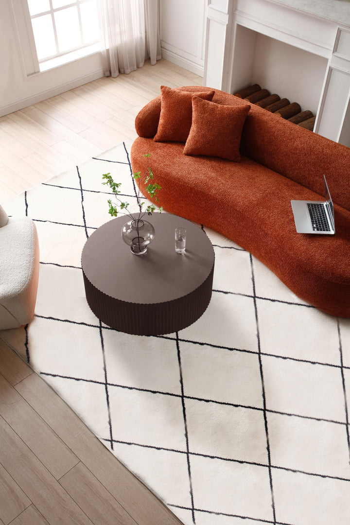 35" Handcrafted Round MDF Coffee Table – Modern Low Profile Center Table for Living Room, No Assembly Required Sangria Beech