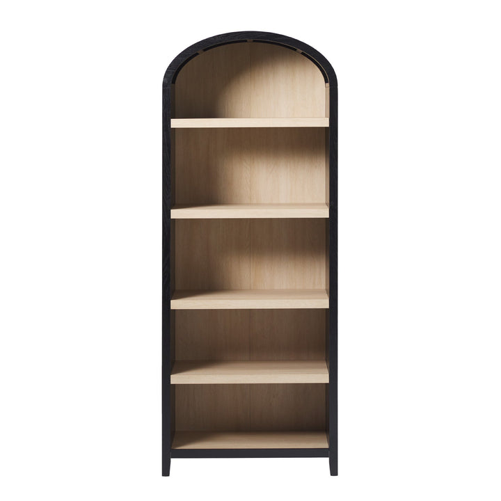 Modern 5 Shelf Open Arched Bookshelf - Black - Stylish Storage Solution - MDF Material - 76 Inch Height GH Modern Living