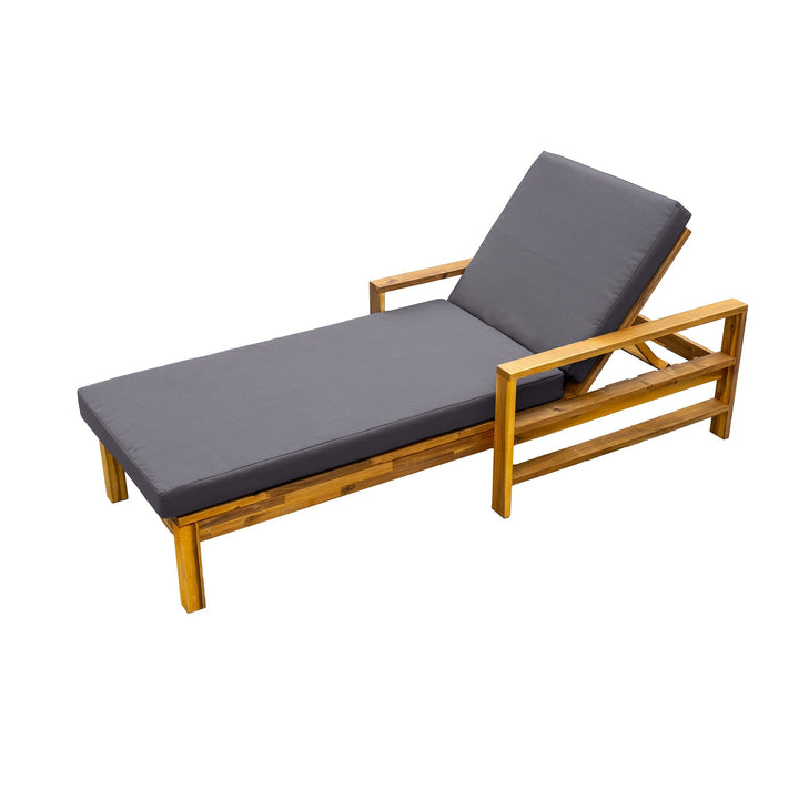 Acacia Wood Outdoor Lounge Chair with 3-Position Adjustable Backrest & Cushions – Natural Finish, High-Density Foam, Weather-Resistant Recliner for Patio, Garden, or Poolside Sangria Beech