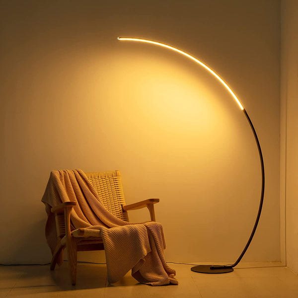 Modern RGB LED Corner Floor Lamp – 16 Million Colors, Remote Control, Dimmable Light with 358 Effects, Adjustable White (3000K–6500K), 66.9" Tall, Black Metal Sangria Apricot