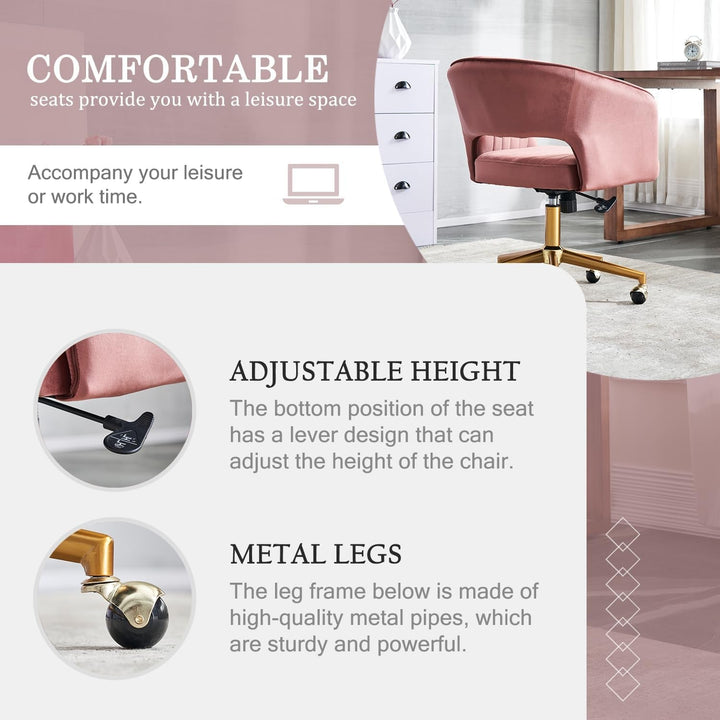 Modern Velvet Swivel Home Office Chair with Gold Base – 360° Rotation, Plush Upholstery, Easy Assembly, for Living Room, Bedroom, Vanity & Study Peach Maple