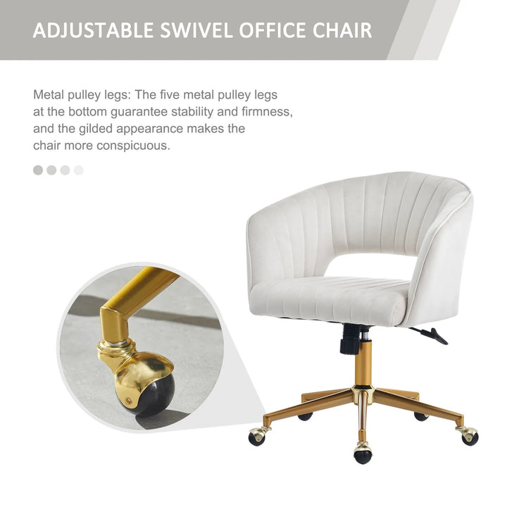 Velvet Swivel Desk Chair – 360° Home Office & Vanity Chair with Modern Design Peach Maple